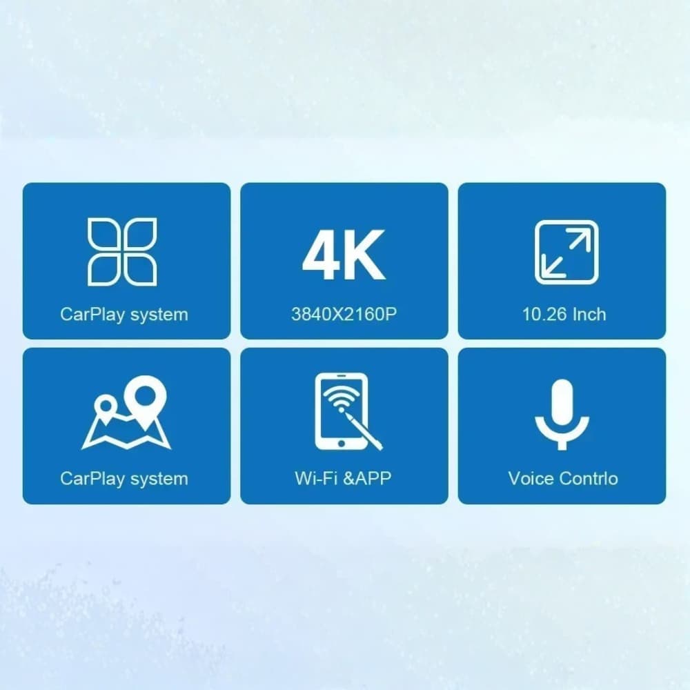 Kamera samochodowa 4K Dual Lens + CarPlay/Android Auto – WiFi 5.0, 10,26