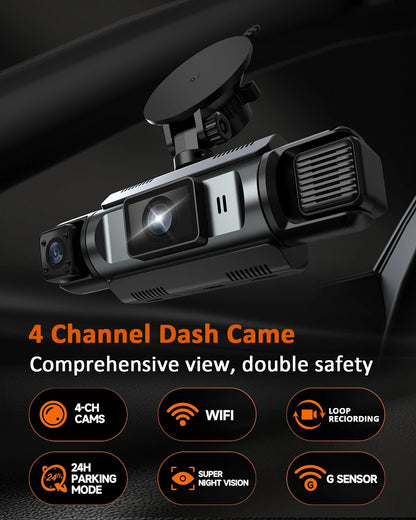 4Ch WiFi Dashcam car camera Black Box Driving DVR FHD 1080P Front Left Right Rear Night Vision Loop Recording Hardwire kit
