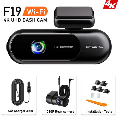 UHD 4K WiFi Dash Cam Dual Lens Driving Recorder Car DVR Optional 1080P Rear Lens Camera 24H Parking Monitoring Black Box