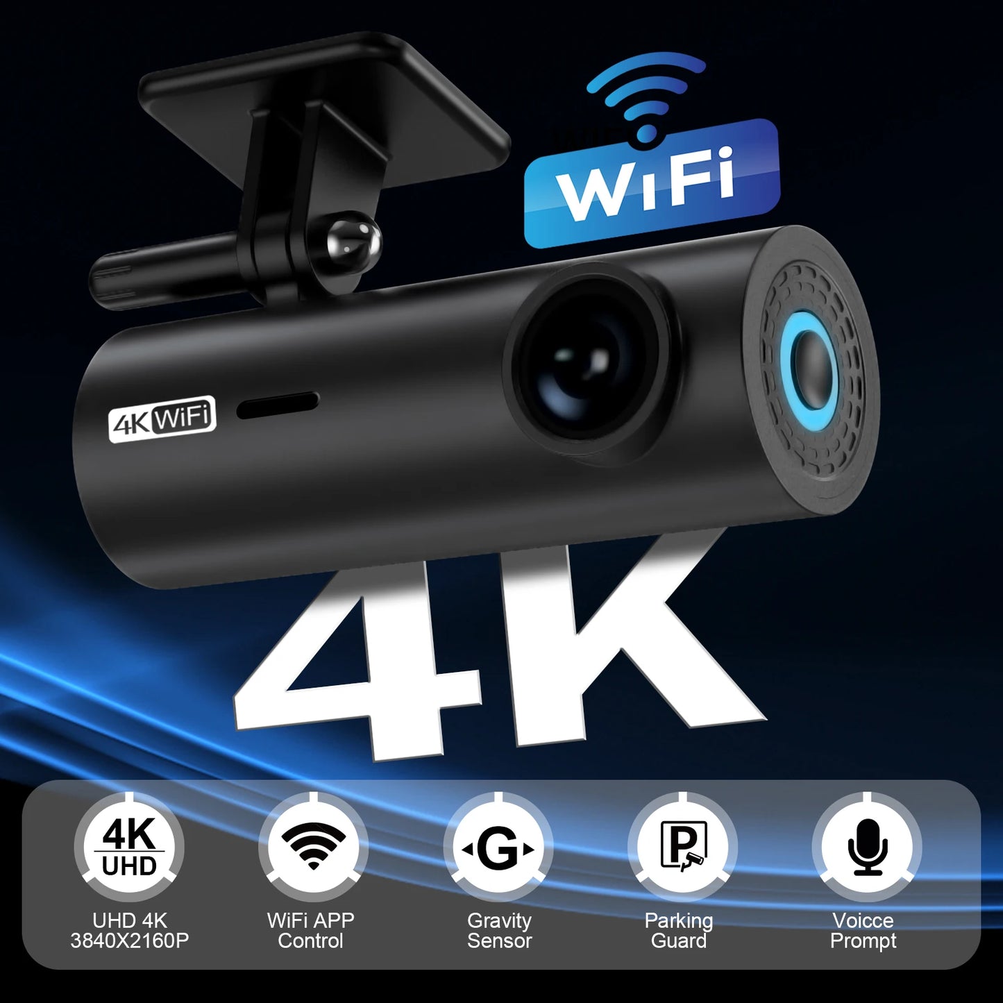 4K Car Dash Cam DVR Recorder Auto Recorder APP Control Black Box WIth WIFI Voice 24h Parking Monitoring function car accessories