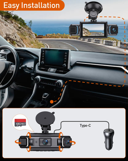 4Ch WiFi Dashcam car camera Black Box Driving DVR FHD 1080P Front Left Right Rear Night Vision Loop Recording Hardwire kit