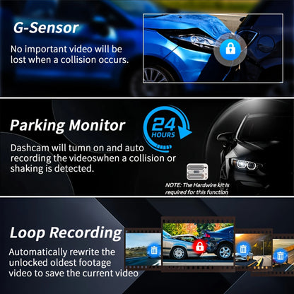 1080P WIFI Camera Dash Cam for cars 2/3Ch Front Rear and Inside car camera with IR Night Vision LoopRecording,wide angle Car DVR