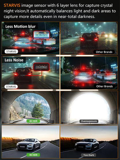 UHD 4K WiFi Dash Cam Dual Lens Driving Recorder Car DVR Optional 1080P Rear Lens Camera 24H Parking Monitoring Black Box