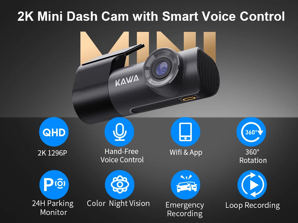 2K Dash Camera For Car DVR Dash Cam In The Car KAWA D5 Video Recorder Emergency Voice Control Night Vision WiFi APP Monitor WDR