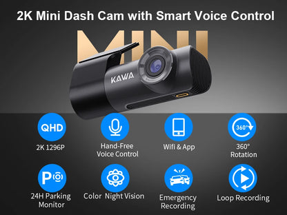 2K Dash Camera For Car DVR Dash Cam In The Car KAWA D5 Video Recorder Emergency Voice Control Night Vision WiFi APP Monitor WDR
