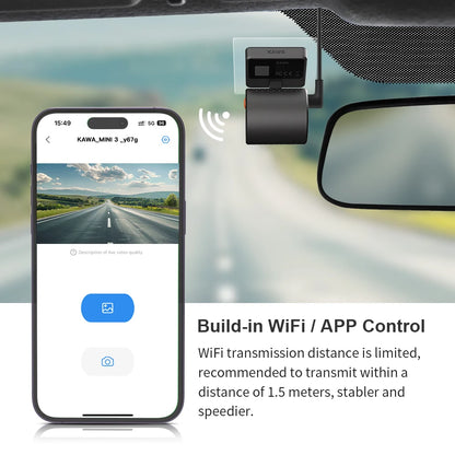 2K Mini Dash Camera For Car DVR Dash Cam KAWA MINI 3 Video Recorder Voice Control(Optional) Night Vision WiFi APP Monitor WDR