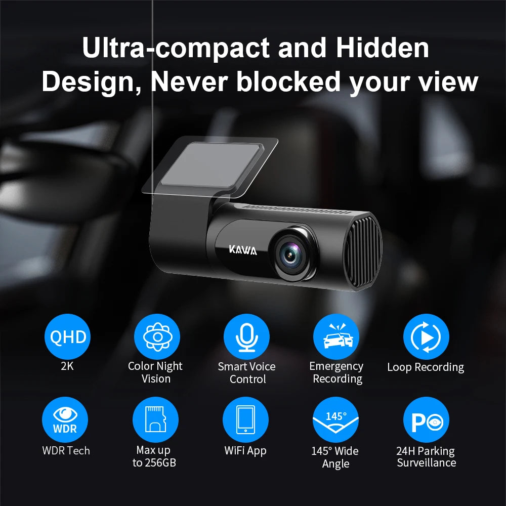 1440P KAWA Car DVR D6 Dash Cam 2K Video Recorder WiFi/App/Voice Control Dash Camera WDR G sensor Night Vision Hidden Dashcam