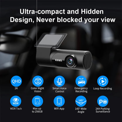 1440P KAWA Car DVR D6 Dash Cam 2K Video Recorder WiFi/App/Voice Control Dash Camera WDR G sensor Night Vision Hidden Dashcam