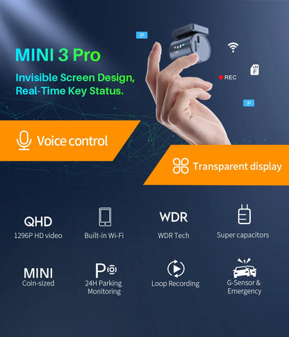 2K KAWA MINI 3 Pro Cameras for Car DVR Tiny Dash Cam 24 Parking Auto Video Recorder WiFi APP Voice Control Car dashcam