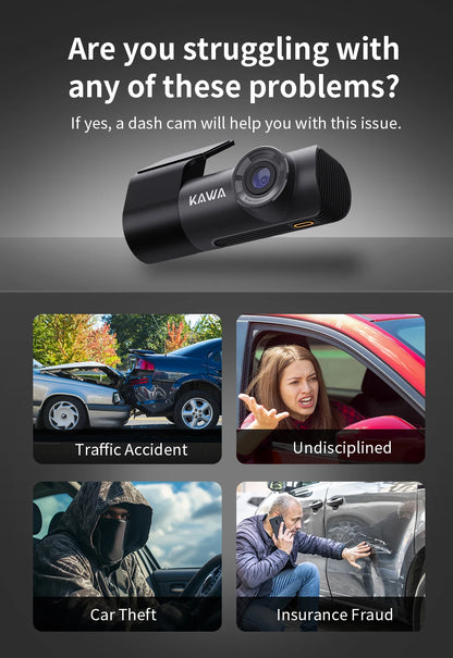 2K Dash Camera For Car DVR Dash Cam In The Car KAWA D5 Video Recorder Emergency Voice Control Night Vision WiFi APP Monitor WDR