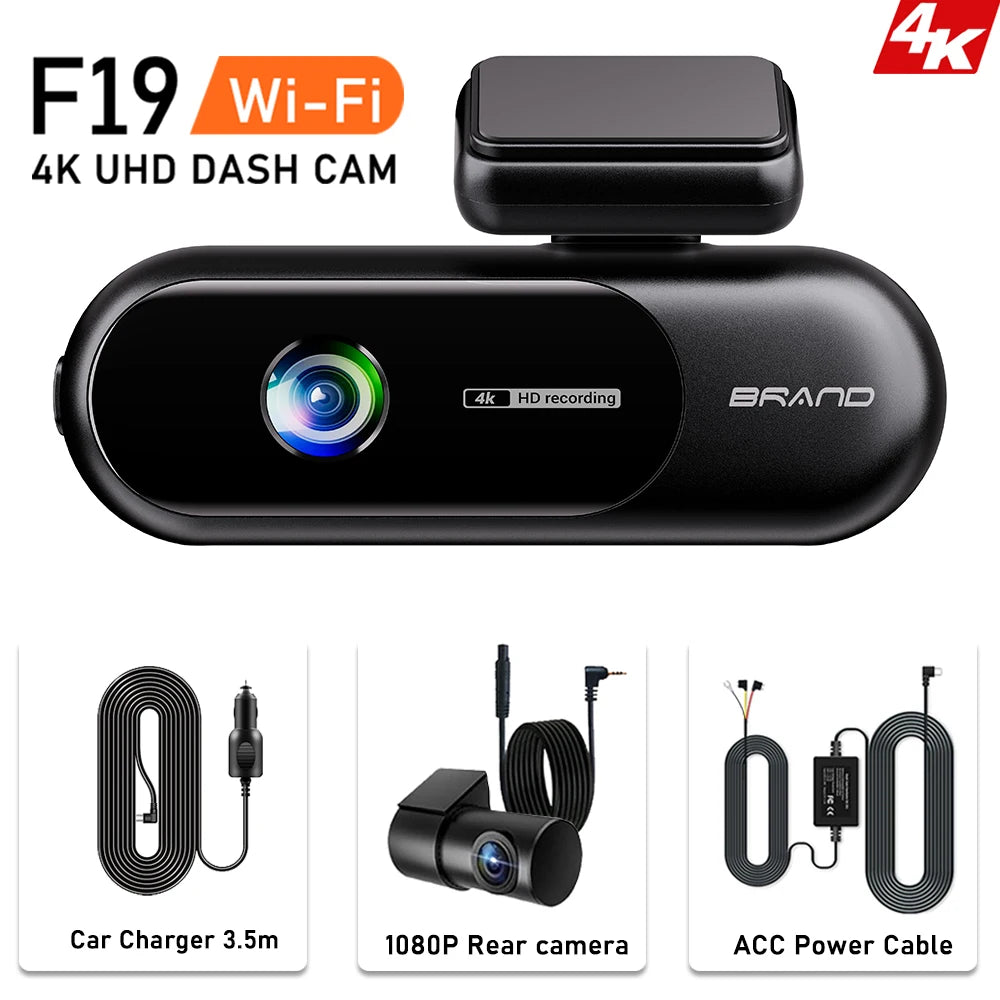 UHD 4K WiFi Dash Cam Dual Lens Driving Recorder Car DVR Optional 1080P Rear Lens Camera 24H Parking Monitoring Black Box