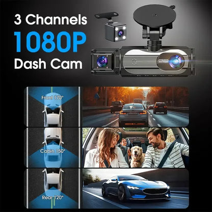 1080P WIFI Camera Dash Cam for cars 2/3Ch Front Rear and Inside car camera with IR Night Vision LoopRecording,wide angle Car DVR