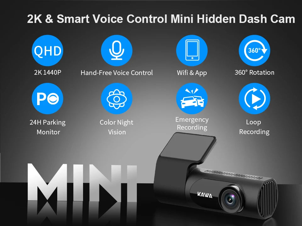 1440P KAWA Car DVR D6 Dash Cam 2K Video Recorder WiFi/App/Voice Control Dash Camera WDR G sensor Night Vision Hidden Dashcam