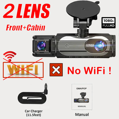 1080P WIFI Camera Dash Cam for cars 2/3Ch Front Rear and Inside car camera with IR Night Vision LoopRecording,wide angle Car DVR
