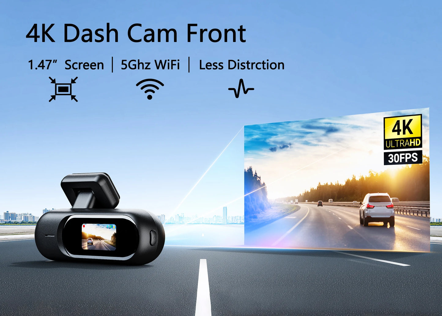 UHD 4K WiFi Dash Cam Dual Lens Driving Recorder Car DVR Optional 1080P Rear Lens Camera 24H Parking Monitoring Black Box