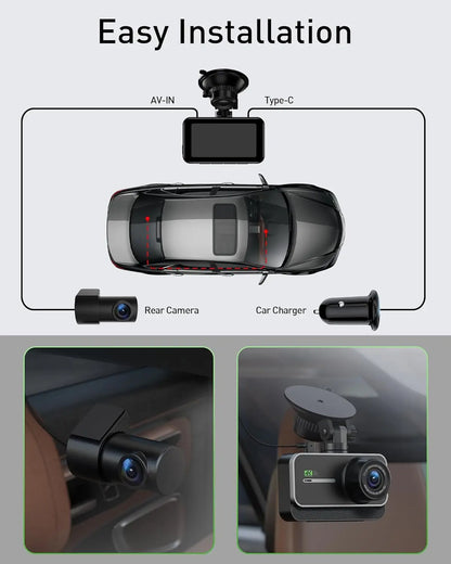 4K WiFi Dual Dash Cam Real 4K Optional rear/ cabin cam Installation 3"IPS NightVision 24H Parking Mode Dashboard Camera Recorder