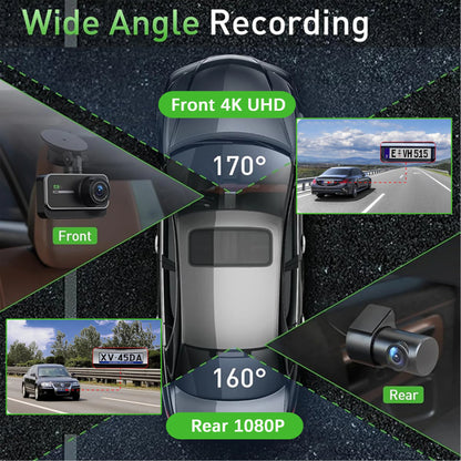 4K WiFi Dual Dash Cam Real 4K Optional rear/ cabin cam Installation 3"IPS NightVision 24H Parking Mode Dashboard Camera Recorder