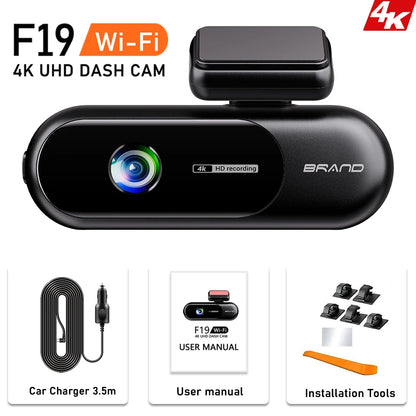 UHD 4K WiFi Dash Cam Dual Lens Driving Recorder Car DVR Optional 1080P Rear Lens Camera 24H Parking Monitoring Black Box