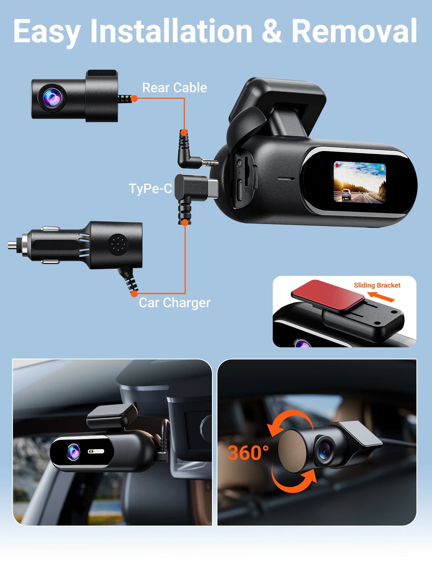 UHD 4K WiFi Dash Cam Dual Lens Driving Recorder Car DVR Optional 1080P Rear Lens Camera 24H Parking Monitoring Black Box