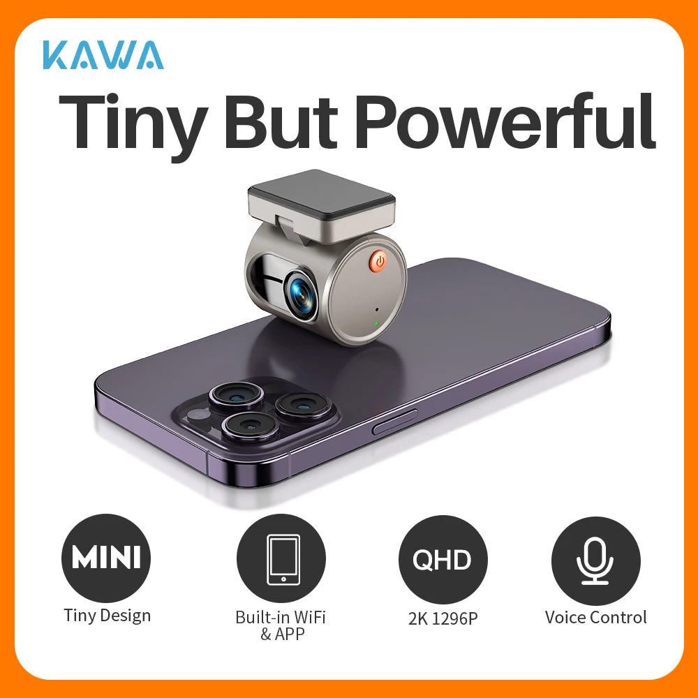 2K Mini Dash Camera For Car DVR Dash Cam KAWA MINI 3 Video Recorder Voice Control(Optional) Night Vision WiFi APP Monitor WDR