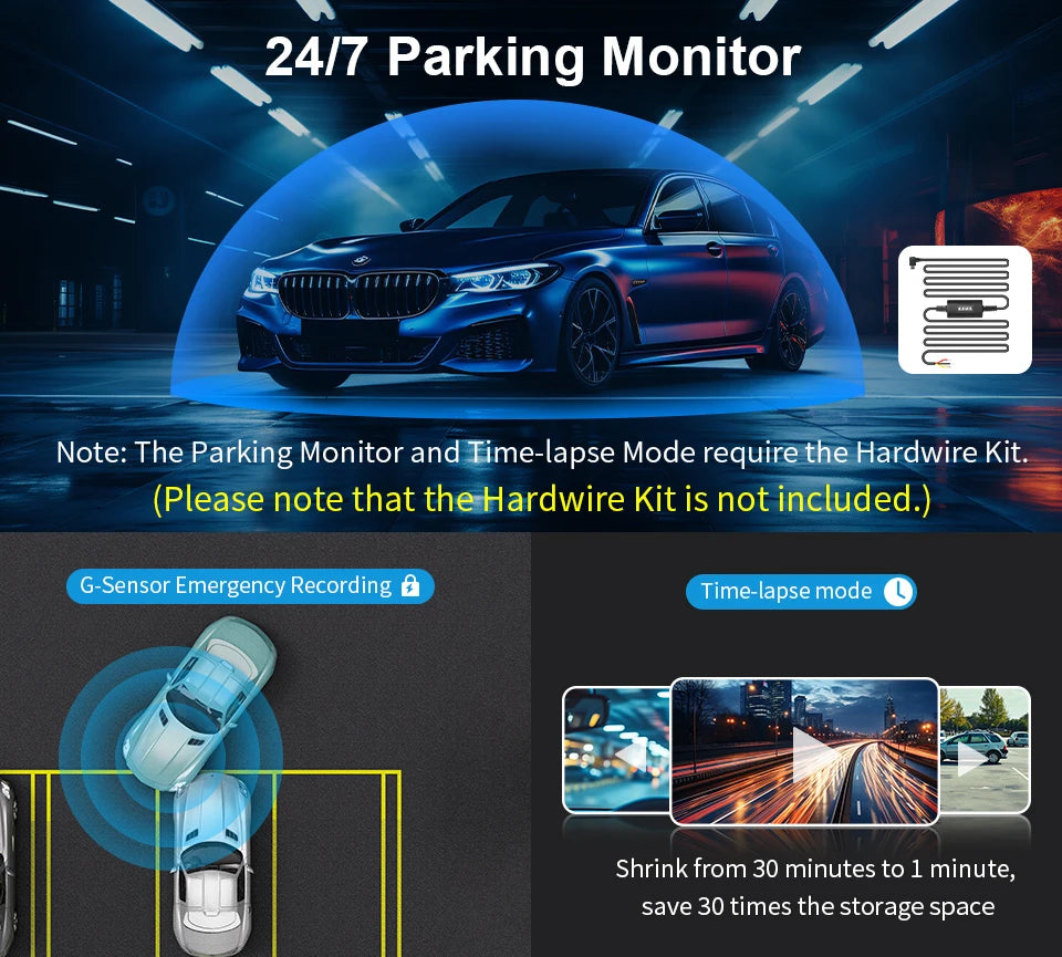 2K Mini Dash Camera For Car DVR Dash Cam KAWA MINI 3 Video Recorder Voice Control(Optional) Night Vision WiFi APP Monitor WDR