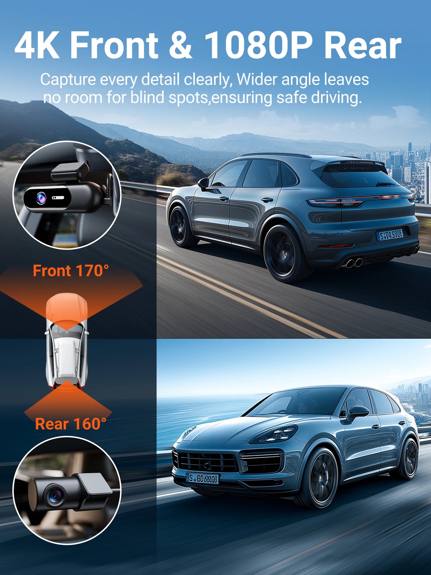 UHD 4K WiFi Dash Cam Dual Lens Driving Recorder Car DVR Optional 1080P Rear Lens Camera 24H Parking Monitoring Black Box