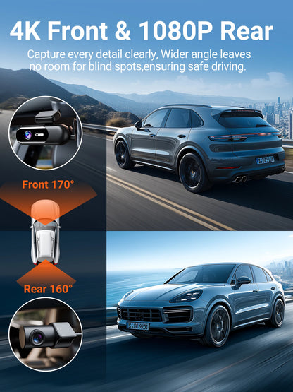 UHD 4K WiFi Dash Cam Dual Lens Driving Recorder Car DVR Optional 1080P Rear Lens Camera 24H Parking Monitoring Black Box