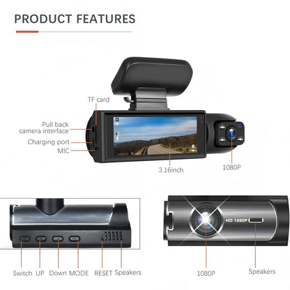 Dual Lens Car DVR FHD 1920*1080P Dash Camera Cabin Dashcam Vehicle Video Dash Cam Drive Recorder Interior Mini Dvrs Black Box