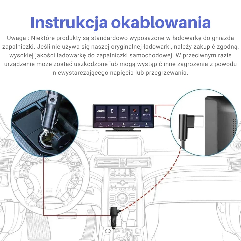 Kamera samochodowa 4K Dual Lens + CarPlay/Android Auto – WiFi 5.0, 10,26